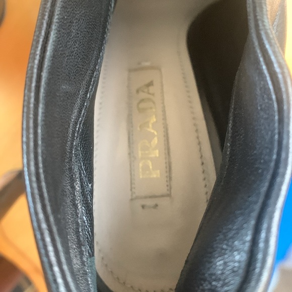 Prada Black Leather Full Coverage Bootie Pumps IT38.5 US8.5 Ruched GUC Platform - Picture 9 of 14